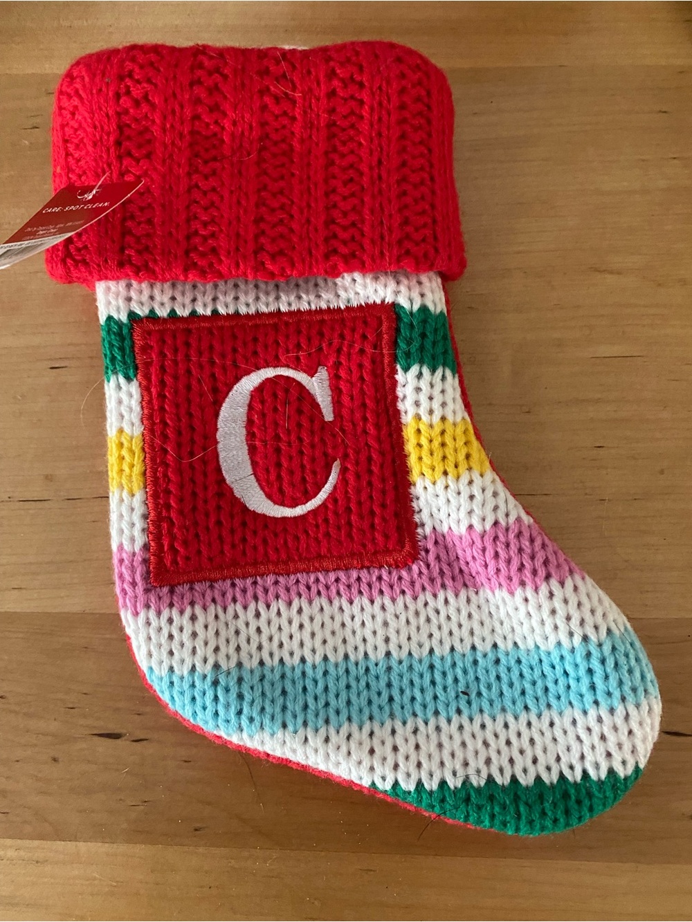 Wondershop mini Red C Initial Striped Christmas Stocking